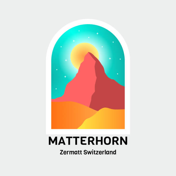 projekt wektorowy zermatt matterhorn w szwajcarii do projektowania zewnętrznego natury - zermatt stock illustrations