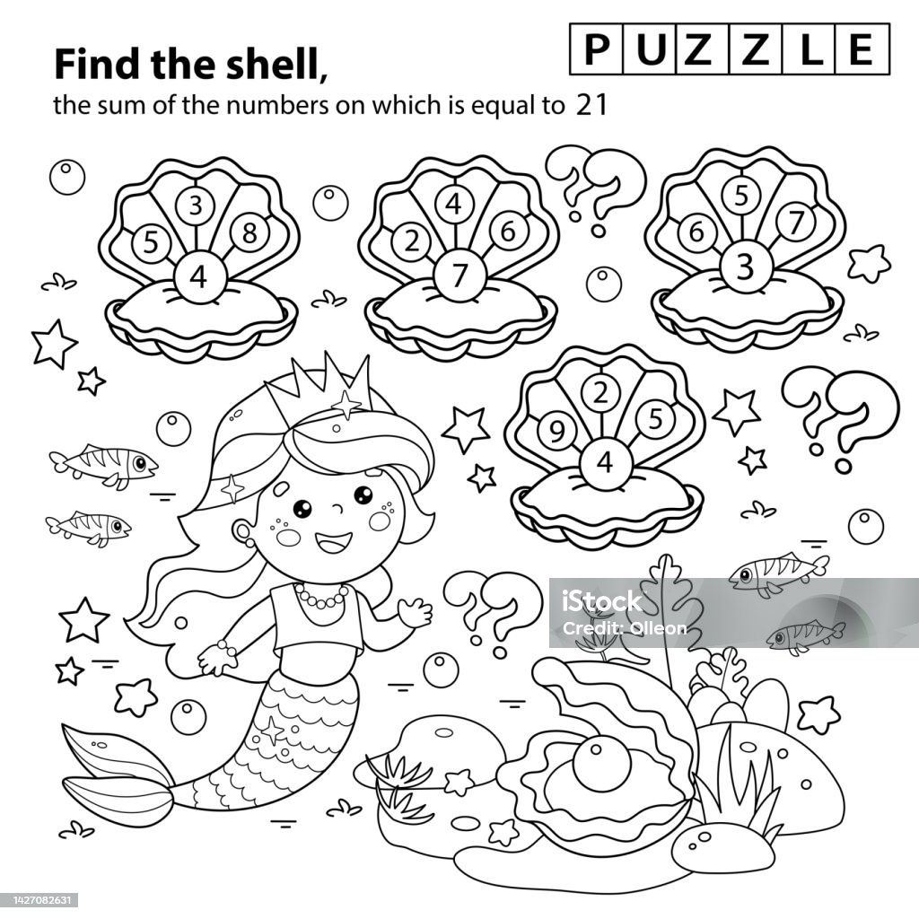 수학 추가 게임 아이들을위한 퍼즐 색칠 공부 페이지 개요 만화 아름다운 작은 인어 해양 공주 수중 세계 어린이를위한 색칠 공부 책  0명에 대한 스톡 벡터 아트 및 기타 이미지 - Istock