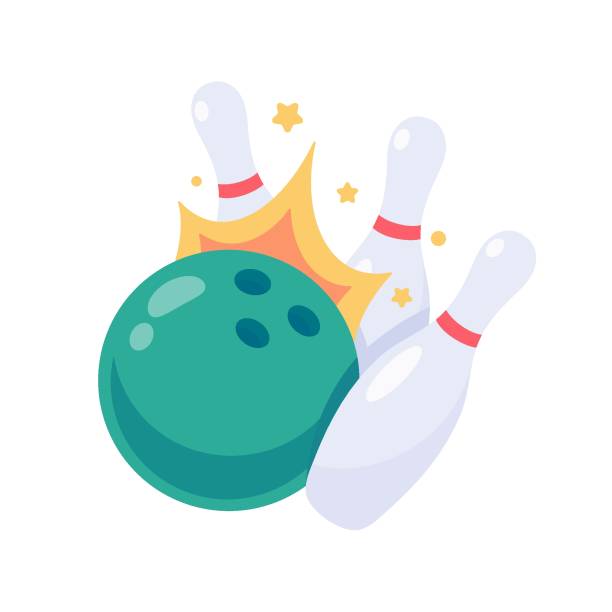 Web A bowling ball that rolls to hit the pin. reenactment stock illustrations
