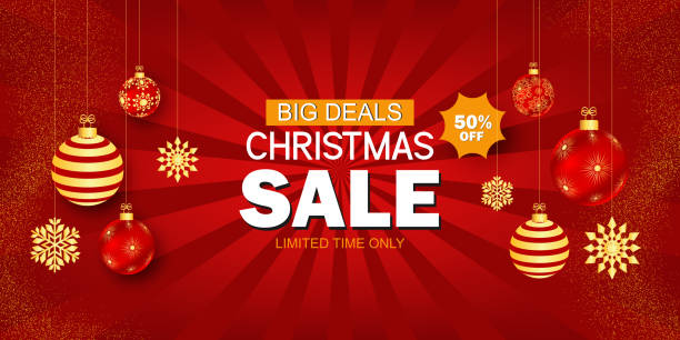 дизайн рождественской распродажи для рекламы, баннеров, листовок и флаеров - sale holiday christmas ornament red stock illustrations