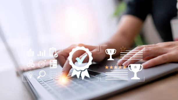 istock Quality Assurance concept, operating with the quality assurance, guarantee, standards, ISO certification, and standardization notion as proof of top service 1427092704