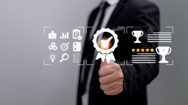 istock Quality Assurance concept, operating with the quality assurance, guarantee, standards, ISO certification, and standardization notion as proof of top service 1427092705