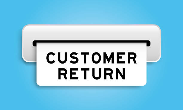 ilustrações de stock, clip art, desenhos animados e ícones de white coupon banner with word customer return from machine on blue color background - refundable