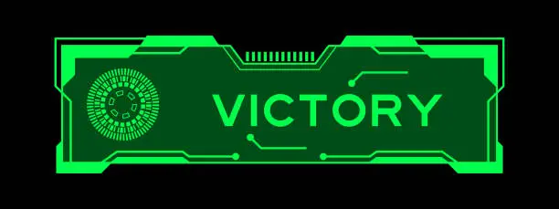 Vector illustration of Green color of futuristic hud banner that have word victory on user interface screen on black background
