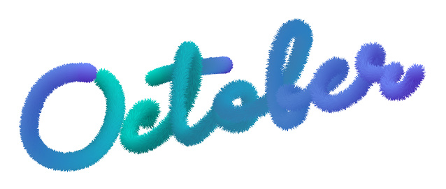 Furry names of the months of October. Furry style soft and cute. The fur alphabet is Gradient blue to green.