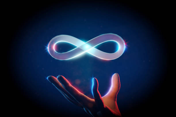 istock Business man Hand touch metaverse infinite loop unlimited technology futuristic digital connection background . 1427102158