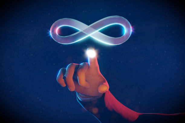 istock Business man Hand touch metaverse infinite loop unlimited technology futuristic digital connection background . 1427102162
