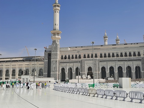 Beautiful outside view of Masjid Al Haram, Mecca. The exterior of Masjid al-Haram also has excellent facilities for visitors from all over the world.