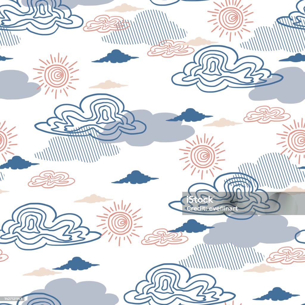 Sunny Pattern Sunny Sky Cloudy Sky Vector Graphic Art Seamless Pattern Stock ...