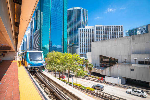 istock Miami downtown skyline and futuristic mover train view 1427121194