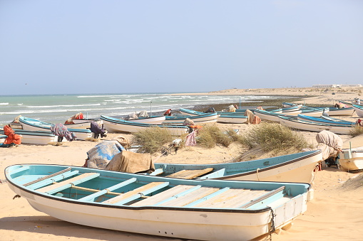 Traditional small fishing boats in Asylah area in the Eastern side of Oman