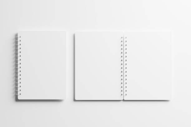 a4 a5 arrotondato angolo spirale notebook 3d rendering bianco vuoto mockup - spiral notebook foto e immagini stock