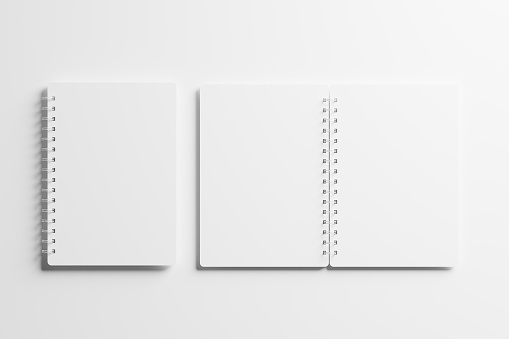 A4 A5 Rounded Corner Spiral Notebook 3D Rendering White Blank Mockup For Design Presentation