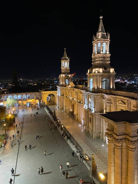 istock Arequipa cathedral in plaza de Armas by night 1427125653