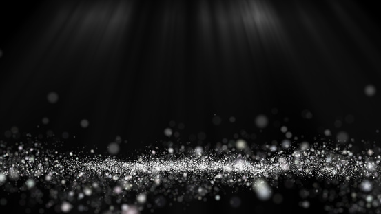 Glitter light white particles stage and light shine ,Isolated on black background.