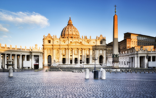 Vatican City, Rome, Italy - September 01, 2017: St. Peter's Square and St. Peter's Basilica at dawn.