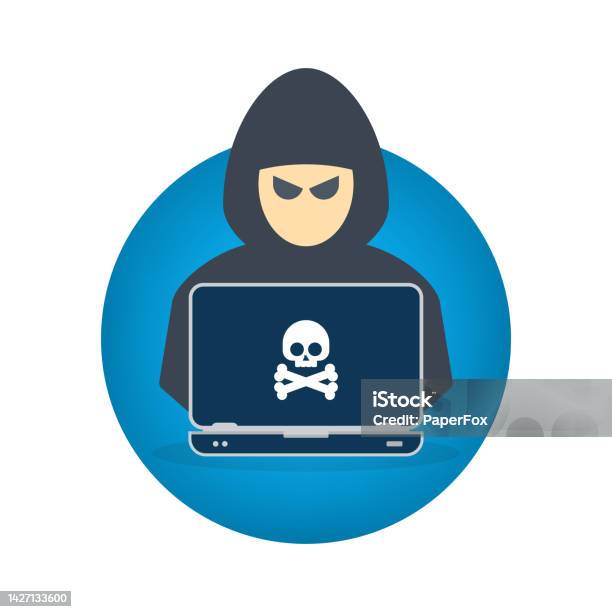 Hackare Hacker Cyber Criminal With Laptop Stealing User Personal Data Hacker ...