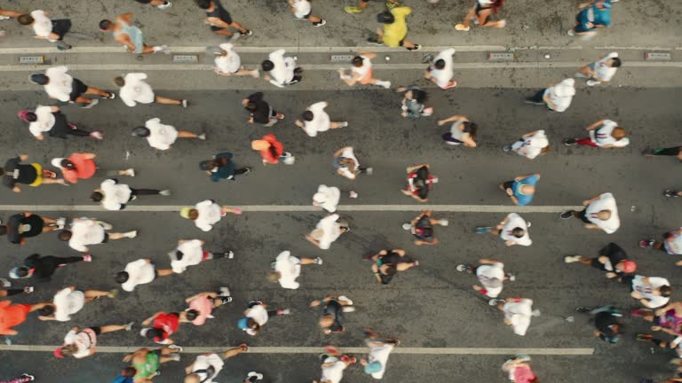 Aerial view of marathon city runners