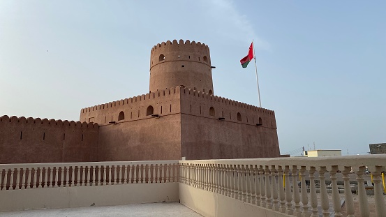 Ras Al Hadd, Oman – July 24, 2022: Walls and façade of Ras Al Hadd Fort in Oman