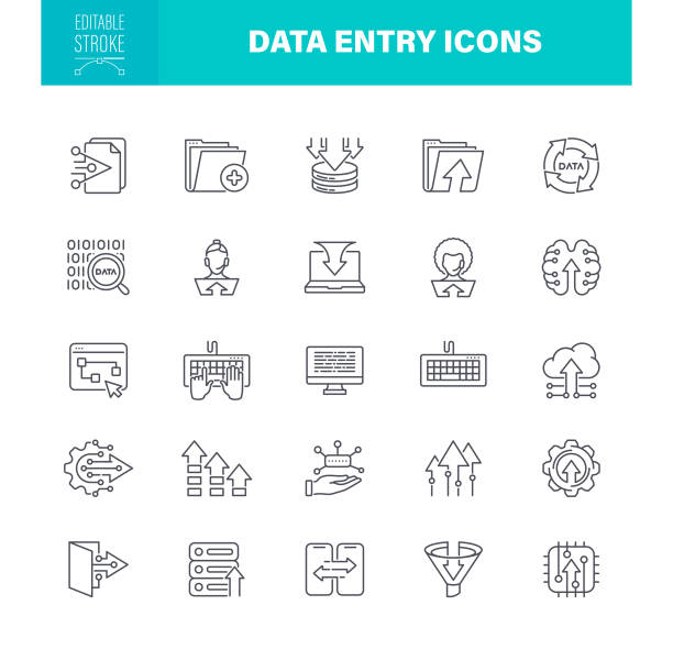 Data Entry Icons Editable Stroke vector art illustration
