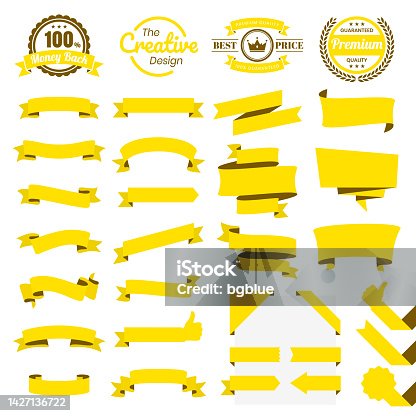 istock Set of Yellow Ribbons, Banners, badges, Labels - Design Elements on white background 1427136722