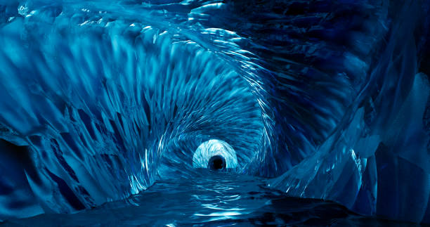3d rendering. ice cave entrance. frozen tunnel with icy walls of blue ice. - icicle ice textured arctic imagens e fotografias de stock