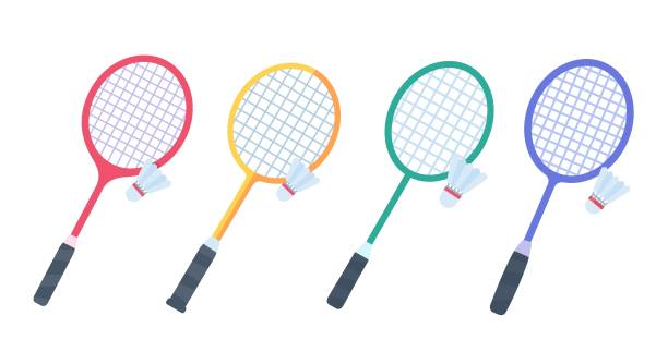 Web Badminton bat for hitting shuttlecocks in indoor sports badminton stock illustrations
