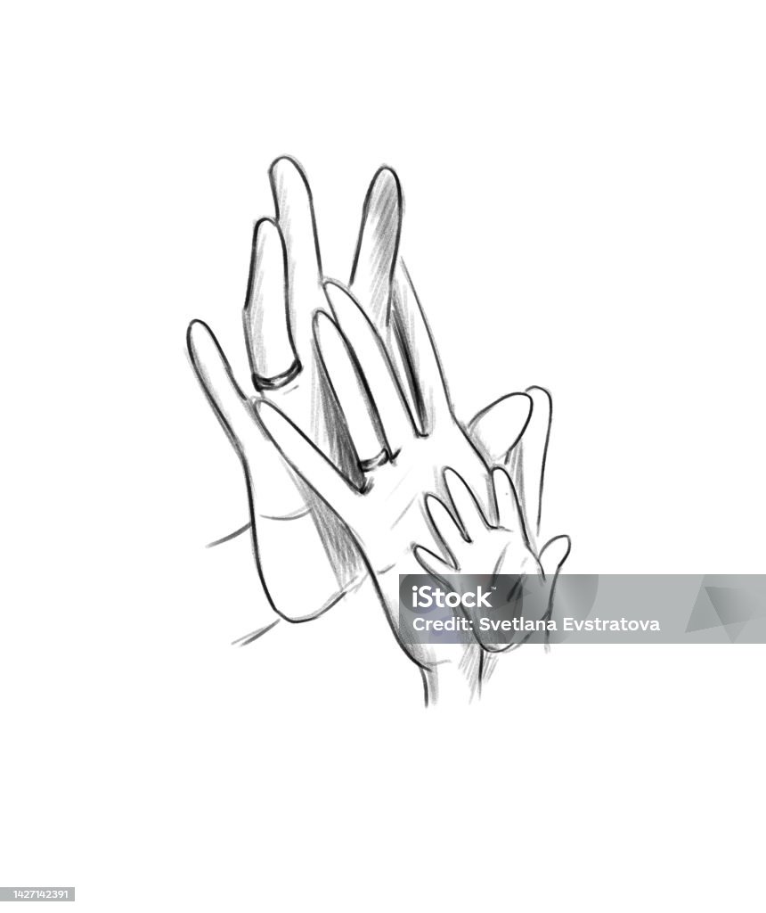 Pencil Sketch Of Family Hands Mom Dad Baby Stock Illustration ...
