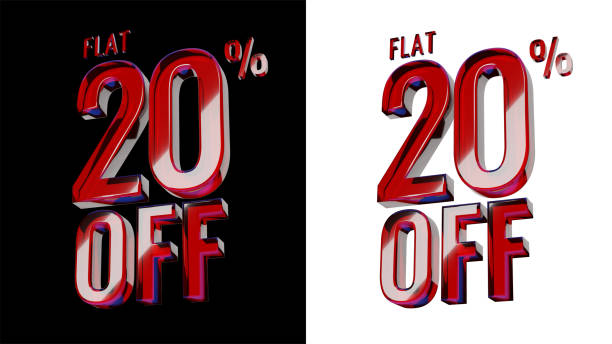 istock FLAT 20% OFF.  3D Glossy Red Glass text in Black and White Background, 3D render. 1427144416