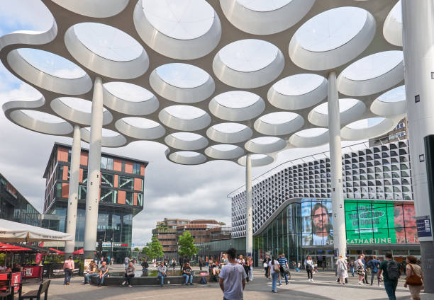 The area near Utrecht railway station with an openwork roof. stock photo