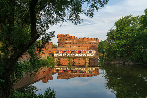 View of the Kaliningrad Regional Amber Museum located in the fortress tower of the Don on a sunny summer day, Kaliningrad, Russia