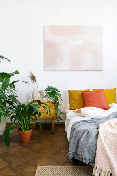 istock Bedroom in apartment with bohemian chic interior design 1427192579