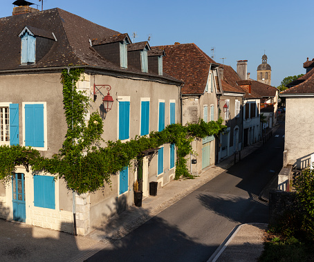 View of old houses in the Navarrenx square, first bastioned city in France