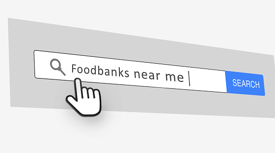 A web search for local foodbank charities for food donations.