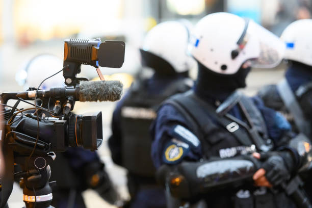 Reportage from street demonstrations, special police forces awaiting protesters