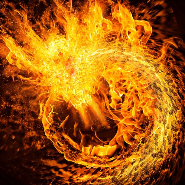 istock 3d illustration of fire flames swirling in dragon shape 1427206690