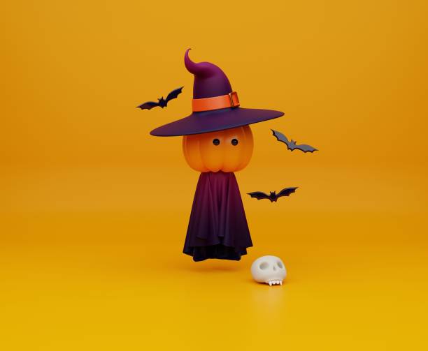 istock 3d rendering cute Halloween greeting illustration with pumpkin 1427210173