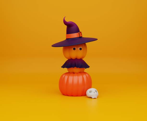 istock 3d rendering cute Halloween greeting illustration with pumpkin 1427210174