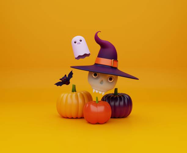 istock 3d rendering cute Halloween greeting illustration with pumpkin 1427210481