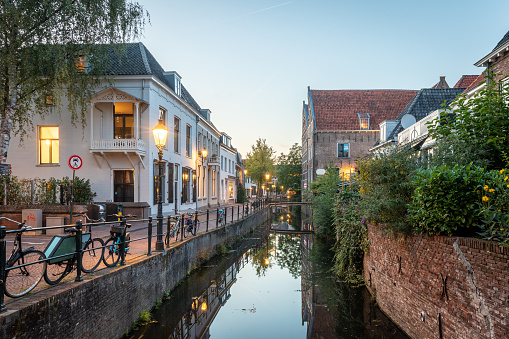 Narrow canal in the center of the Dutch medieval city of Amersfoort.