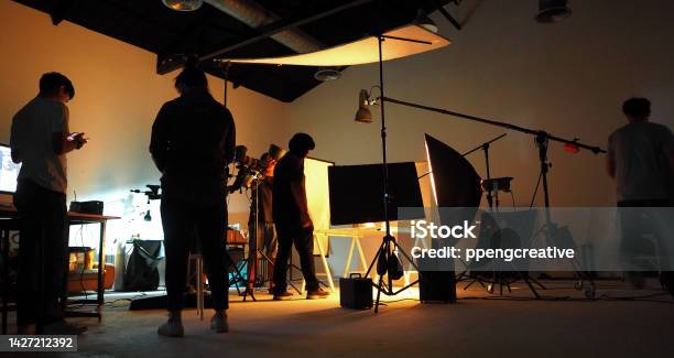 Production Team Shooting Some Video Movie For Tv Commercial With Studio Equipment Set Stock Photo - Download Image Now