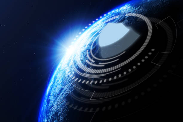 istock Planet Earth with shield futuristic hologram. Protection and security of data, software and worldwide network concept 1427212941