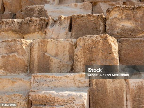 Pyramid Of Cheops The Largest Of The Egyptian Pyramids Closeup Of Stone Blocks Weighing More Than 2 Tons Each Giza Cairo Egypt Stock Photo - Download Image Now