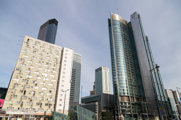 Warsaw, Poland - September 24, 2022: View at modern skyscrapers and old block of flats, Rondo ONZ (UN)