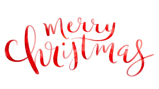 MERRY CHRISTMAS red brush calligraphy banner card on white background