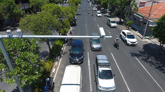 An aerial photo of the implementation of traffic violation regulations through CCTV at a number of traffic light locations in the Surabaya City area, East Java, Indonesia. Photo taken on September 8, 2017