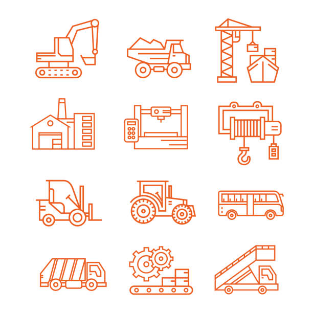 Vector set of icons for construction vehicles. A set of construction transport icons. symbol icon set business downloading stock illustrations