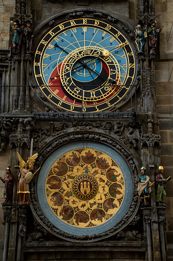 Astronomical clock at Old Town Hall, Prague, Bohemia region, Czech Republic