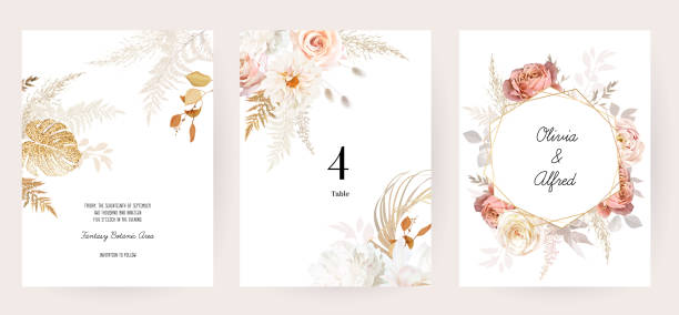 ilustrações de stock, clip art, desenhos animados e ícones de rust orange and blush pink antique rose, beige and pale flowers, creamy peony, ranunculus - panoramic illustration and painting antique old fashioned