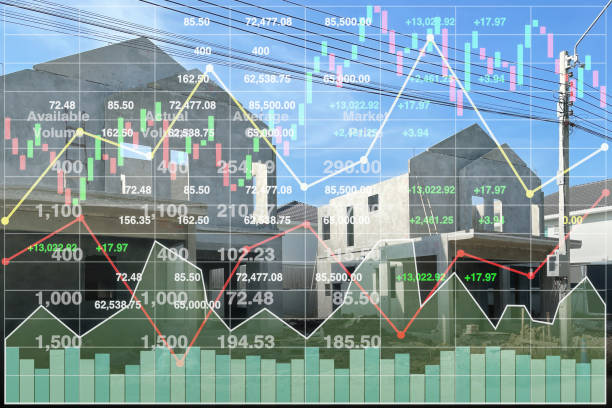 istock Stock financial index with graph and chart show successful investment on construction industry and property business  for report and presentation background. 1427233703